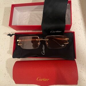 Cartier Gold and Pink Rimless Sunglasses